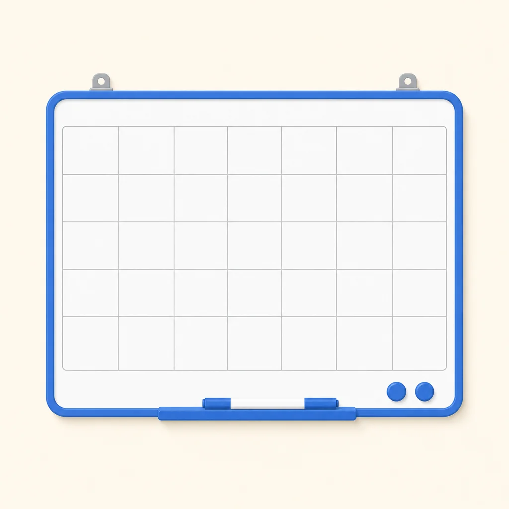 壁掛けの週間ホワイトボードのイラスト。曜日ごとの予定を書き込めるスケジュールボードをパステル調で描いたアイコン画像